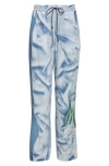 Victoria Beckham Womens Satin Flowers Ice Blue Abstract-print Two-slip-pockets Straight-leg Mid-rise Silk Trousers In Satin Flowers Ice Blue