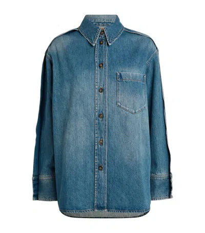 Victoria Beckham Pleat-detail Denim Shirt In Blue