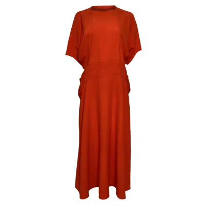 Victoria Beckham Pleated Cady Midi Dress In Red Viscose