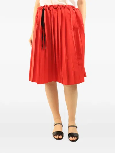 Pre-owned Victoria Beckham Pleated Drawstring Midi Skirt In Red