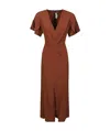 Victoria Beckham Womens Russet V-neck Ruched-front Crepe Midi Dress In Brown