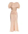 Victoria Beckham Eve Gathered-waist Satin Midi Dress In Neutral