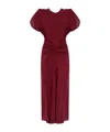 Victoria Beckham Puff-sleeve Gathered Midi Dress In Red
