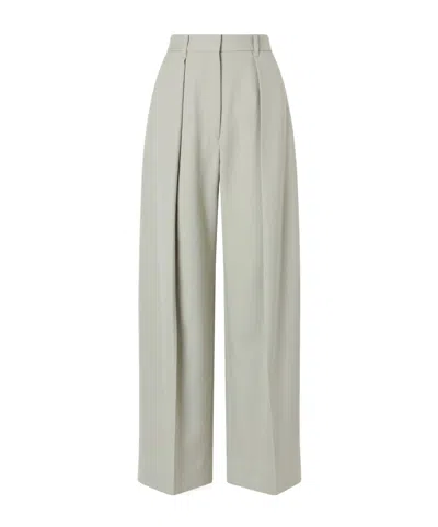 Victoria Beckham Pleated Grain De Poudre Wide-leg Pants In Green