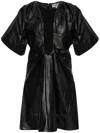 Victoria Beckham Pleated Leather Minidress In Black