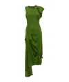 Victoria Beckham Draped Sleeveless Midi Dress With Asymmetric Detailing In Green