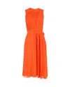 Victoria Beckham Pleated Midi Dress In Orange Wool In Orange