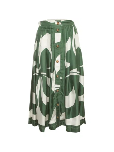 Pre-owned Victoria Beckham Pleated Midi Skirt In Green