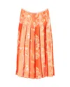 Victoria Beckham Pleated Printed Skirt In Orange Cotton In Orange