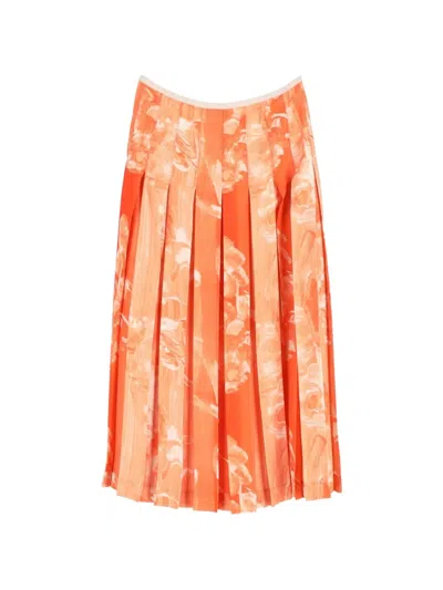 Pre-owned Victoria Beckham Pleated Printed Skirt In Orange