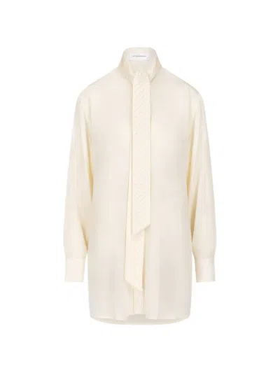 Victoria Beckham Pleated Scarf-detail Blouse In Neutrals