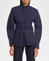 Victoria Beckham Pleated Sleeve Button Down Shirt In Ink Blue