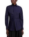 Victoria Beckham Pleated Sleeve Button Down Shirt In Ink Blue