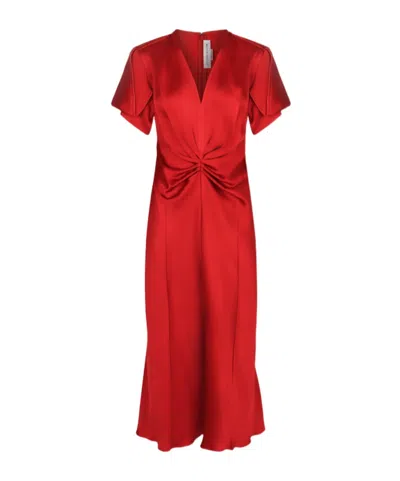 VICTORIA BECKHAM PLEATED V-NECK MIDI DRESS