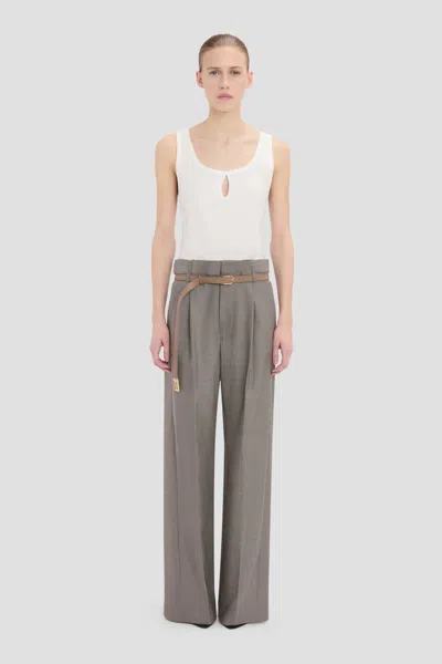 Victoria Beckham Pleated Waist Trouser In Nickel In Gold