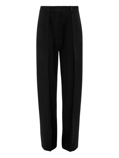 Victoria Beckham Pleated Wide-leg Trousers In Black