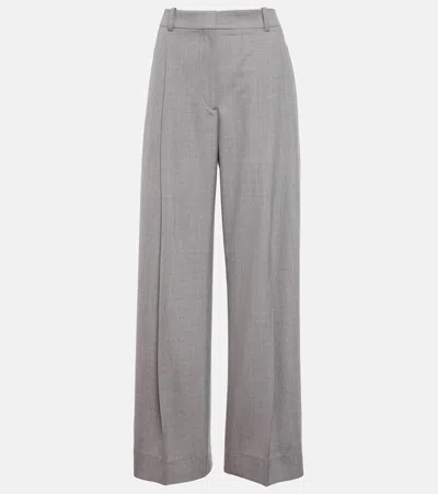 Victoria Beckham Pleated Wide-leg Virgin Wool Pants In Grey
