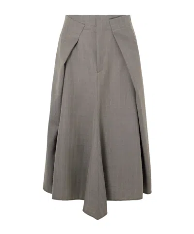 Victoria Beckham Pleated Wool Midi Skirt In Gray