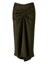 Victoria Beckham Midi Skirt With Asymmetric Hem And Ruched Detail In Green