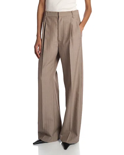 Victoria Beckham Pleated Wool Trousers In Brown