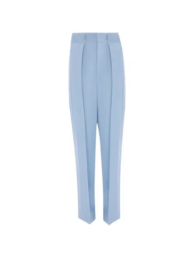 Victoria Beckham Pleated-detail Straight-leg Trousers In Blue
