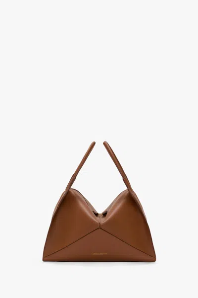 Victoria Beckham Plié Bag In Dark Tan Leather In Brown