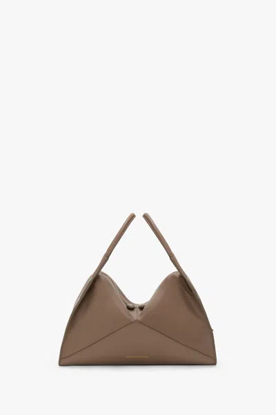 Victoria Beckham Plié Bag In Dove Grey Leather In Brown