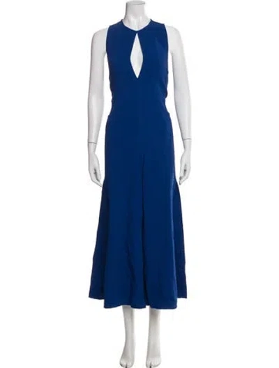 Pre-owned Victoria Beckham Plunge Neckline Midi Length Dress In Blue