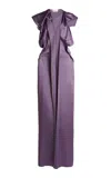 Victoria Beckham Plunged Gathered Satin Maxi Dress In Purple