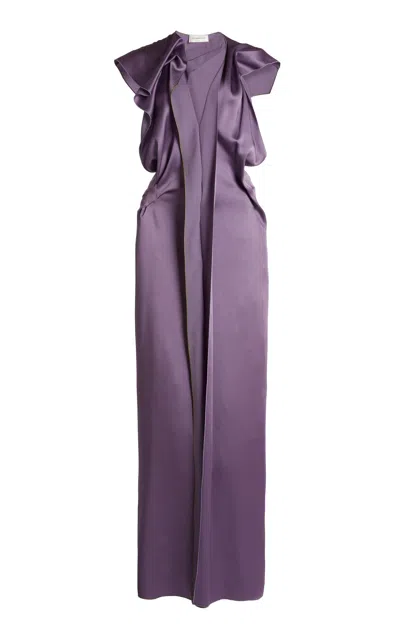 Victoria Beckham Plunged Gathered Satin Maxi Dress In Purple
