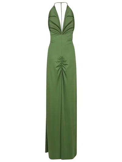Victoria Beckham Plunging Neckline Long Skirt Dress In Green