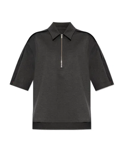 Victoria Beckham Pointed-collar Mélange Jersey Top In Black