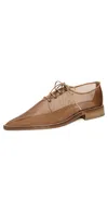 Victoria Beckham Pointed Mesh Lace Up Flats Tan In Tan