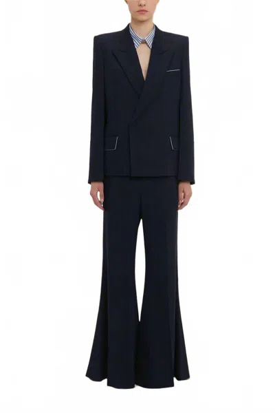 Victoria Beckham Pointed Shoulder Jacket In Ink Blue In Black