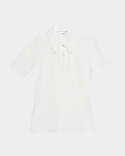 Victoria Beckham Pointelle Chevron Knit Polo Top In Black