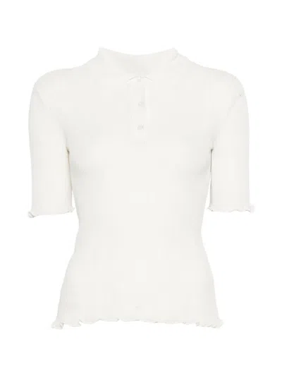 Victoria Beckham Polo In Cotone Bianco Traforata  In White