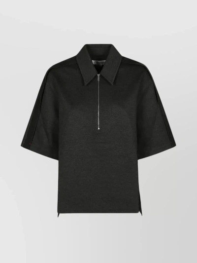 Victoria Beckham Polo Top With Split Hem And Zip Accents In Black