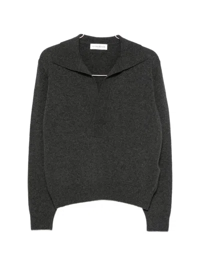 Victoria Beckham Polo-collar V-neck Wool Sweater In Black