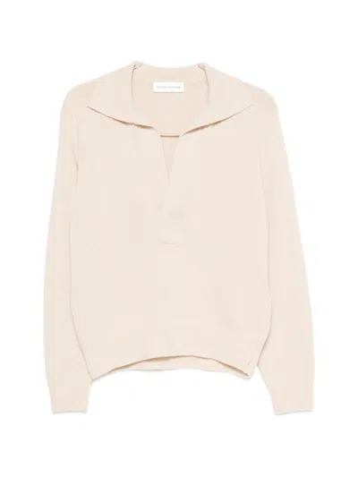 Victoria Beckham Polo-collar V-neck Wool Sweater In Neutral