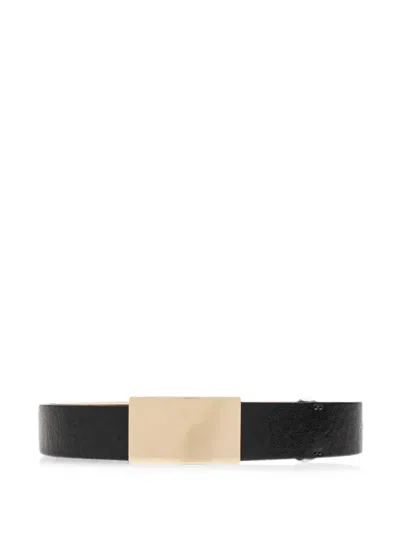 Victoria Beckham Portofino Leather Buckle Belt In Black