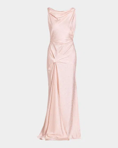 Victoria Beckham Posy Asymmetric Draped Floral Satin Jacquard Gown In Pink