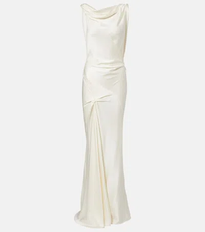 Victoria Beckham Posy Draped Crêpe Satin Gown In White