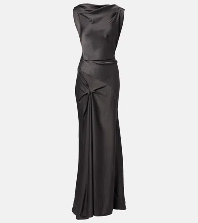 Victoria Beckham Posy Draped Gathered Crêpe Satin Gown In Black