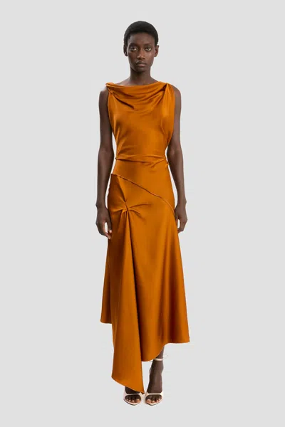 Victoria Beckham Draped Satin-crepe Midi Dress In Orange