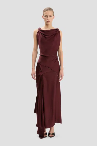 Victoria Beckham Posy Draped Satin Midi Dress In Brown