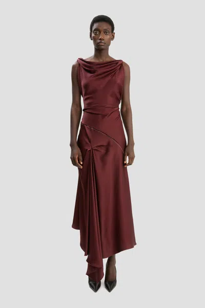 Victoria Beckham Womens Burgundy Posy Asymmetric Woven Midi Dress