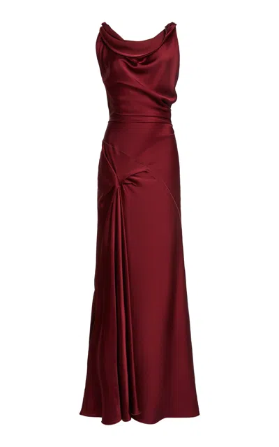 Victoria Beckham Posy Twist-detailed Gown In Burgundy