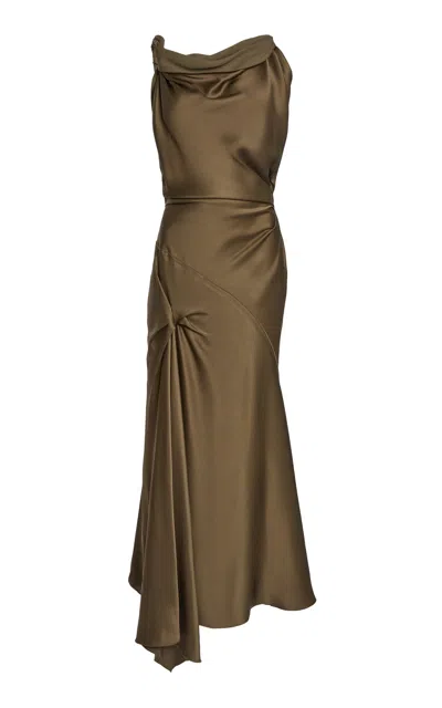 Victoria Beckham Posy Twist-detailed Midi Dress In Brown