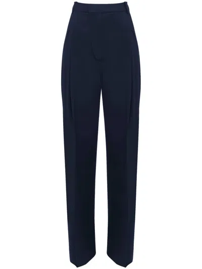 Victoria Beckham Pressed-crease Concealed-fastening Tailored Trousers In Blue