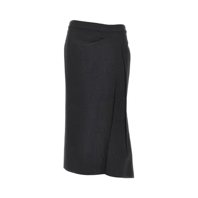 Victoria Beckham Pressed Flannel Midi Skirt In Gray